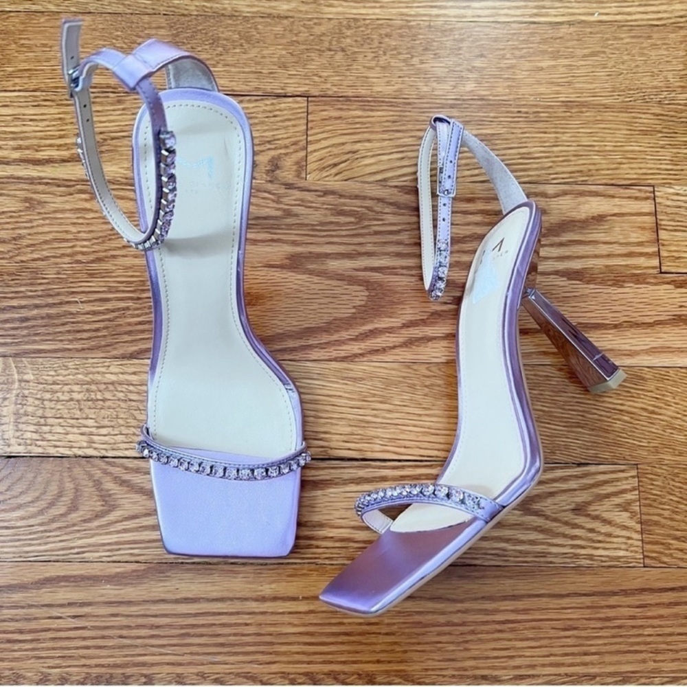 Marc Fisher Square Open Toe Karima Heels Gem Stone Ankle Strap Purple Size 9M